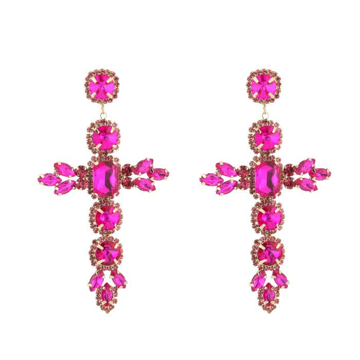 Fuchsia Cross Earrings