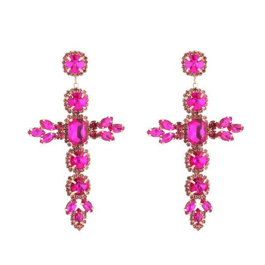 Fuchsia Cross Earrings